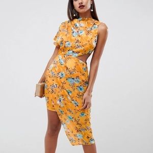 ASOS Midi Yellow Floral Open Back Dress